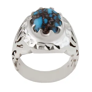 انگشتر نقره مردانه بازرگانی میلادی مدل فیروزه نیشابور رکاب دستساز کد AM_1584