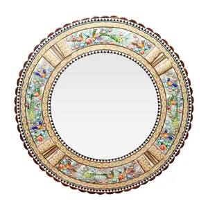 آینه خاتم کاری چوبی صنایع دستی فاخر مدل رندل طرح گل و مرغ برجسته کد Gr47mr30-3f4