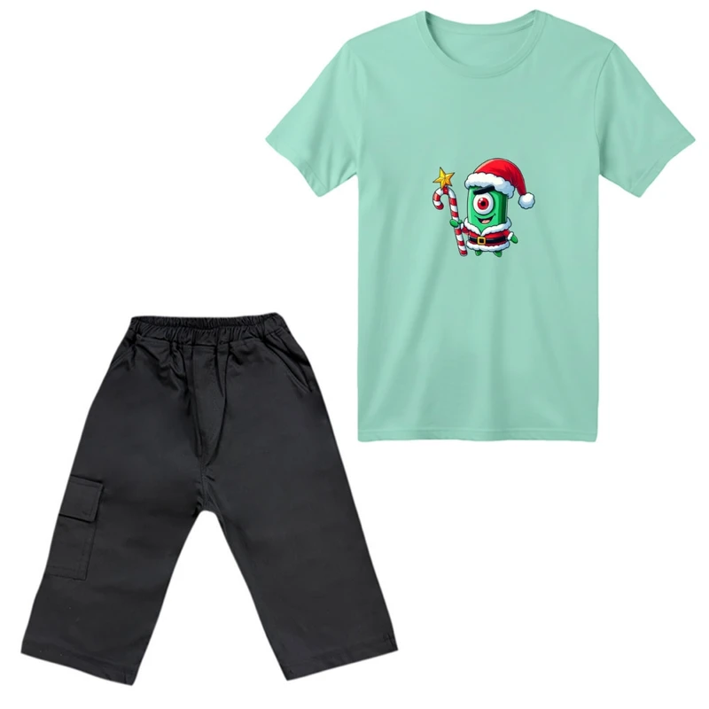 ست تی‌شرت آستین کوتاه و شلوارک پسرانه مدل کریسمسی کد 02