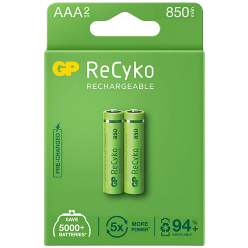باتری نیم قلمی قابل شارژ جی پی مدل Rechargeable Recyko 850 بسته دو عددی