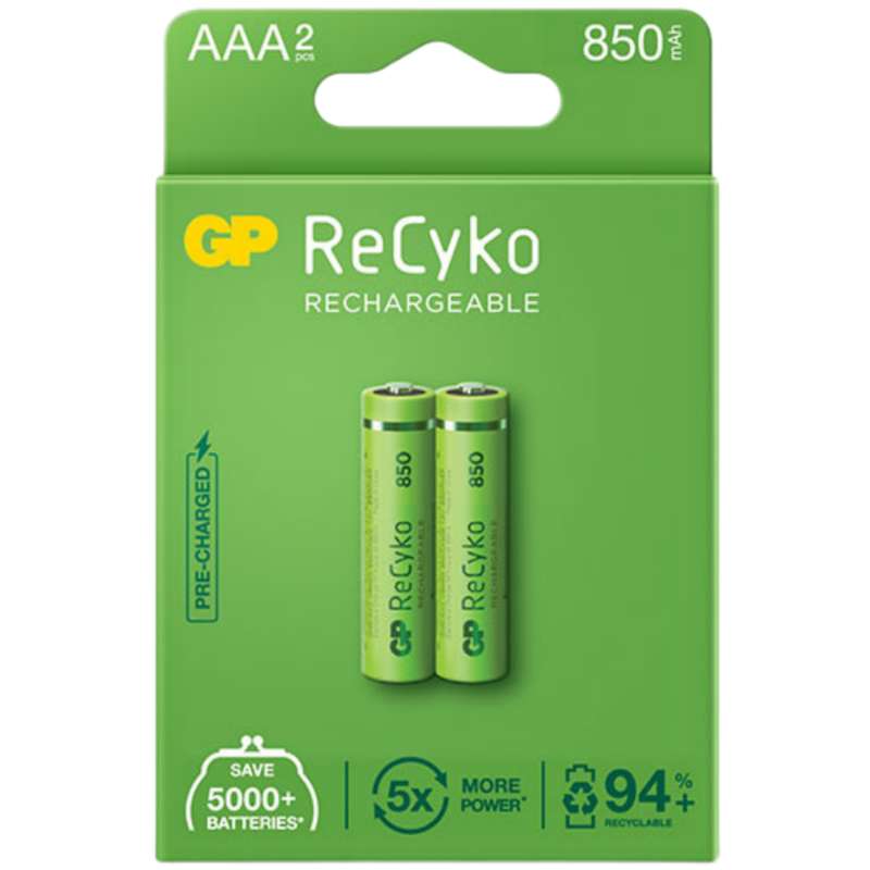 باتری نیم قلمی قابل شارژ جی پی مدل Rechargeable Recyko 850 بسته دو عددی
