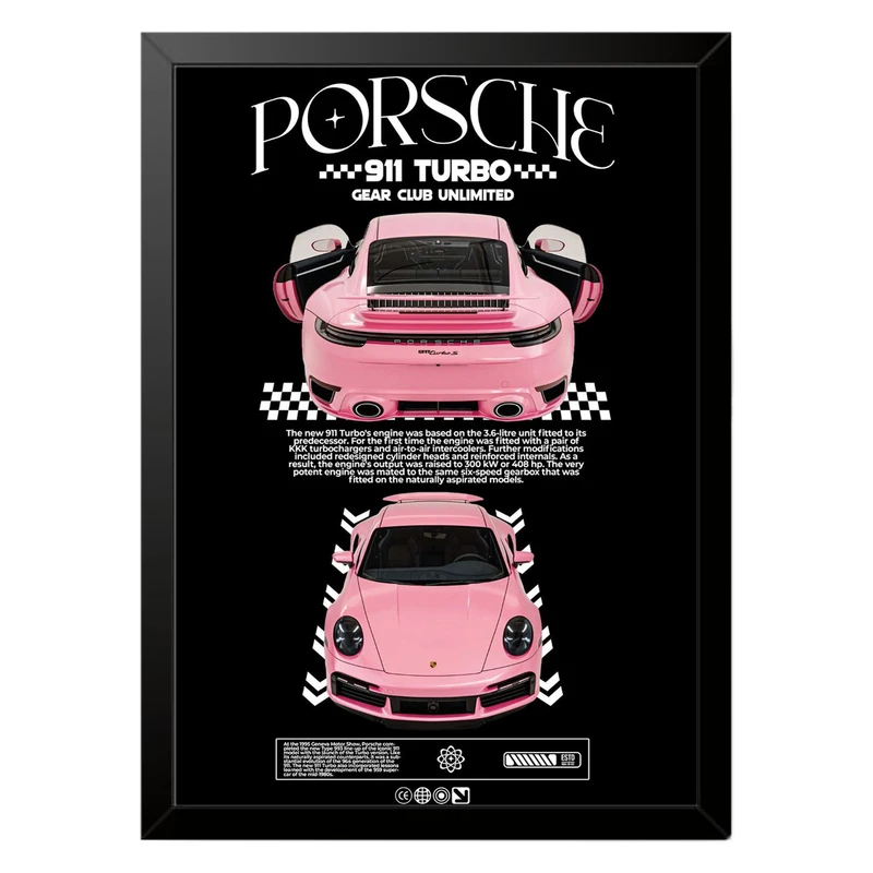 تابلو بکلیت طرح ماشین و خودرو پورشه PORSCHE 911 TURBO مدل b-po1565 فریم مشکی