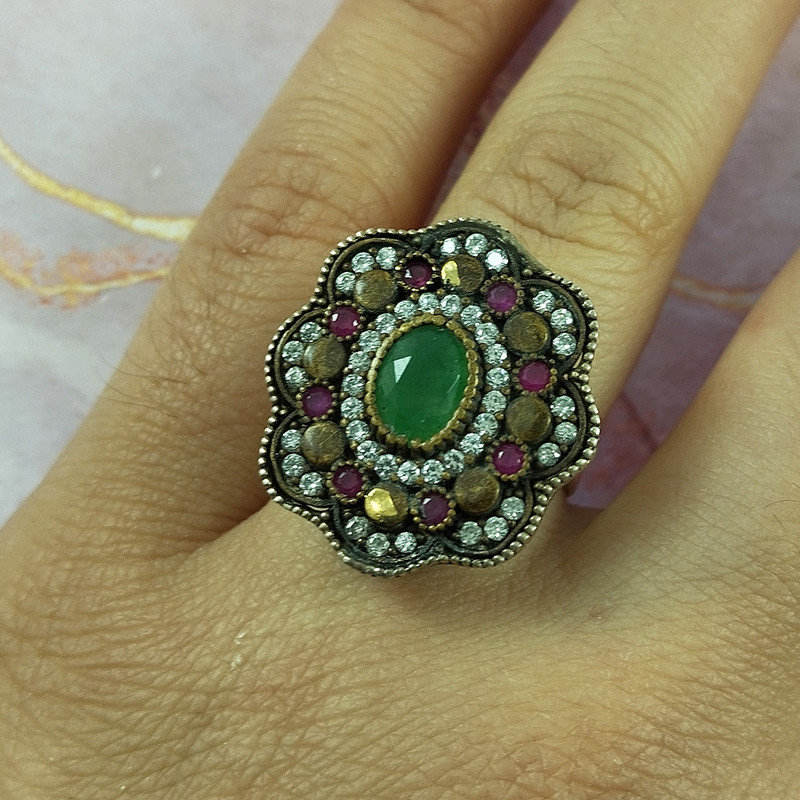 انگشتر نقره زنانه سلین کالا مدل سیاه قلم چندجواهر کد 152