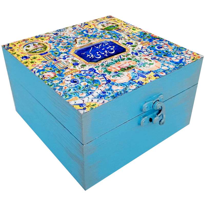 جعبه هدیه چوبی مدل هنری طرح کاشی کد SB41