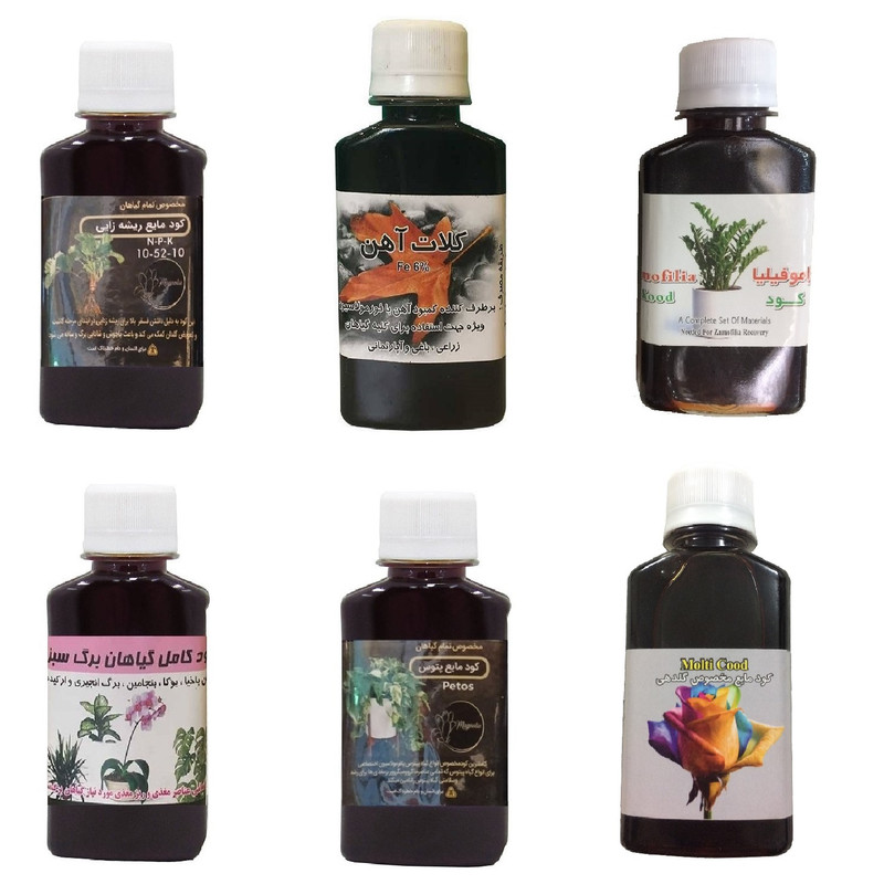 کود مایع فسفر ریشه زایی 10-52-10 و کلات آهن و کود زاموفیلیا و کود گیاهان برگ سبز و کود پتوس و کود گلدهی مدل life drop حجم 120 میلی لیتر