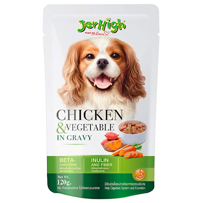 غذای پوچ سگ جرهای مدل Chicken & Vegetable In Gravy وزن 120 گرم