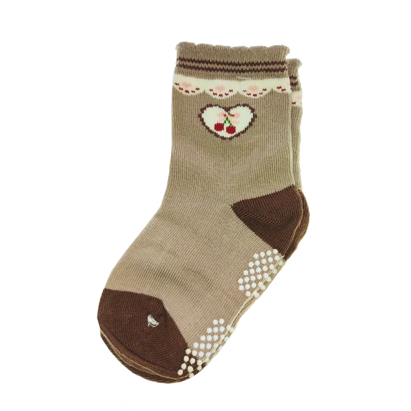 جوراب ساق کوتاه دخترانه لیمونار گالری مدل قلب و آلبالو کف استپ دار