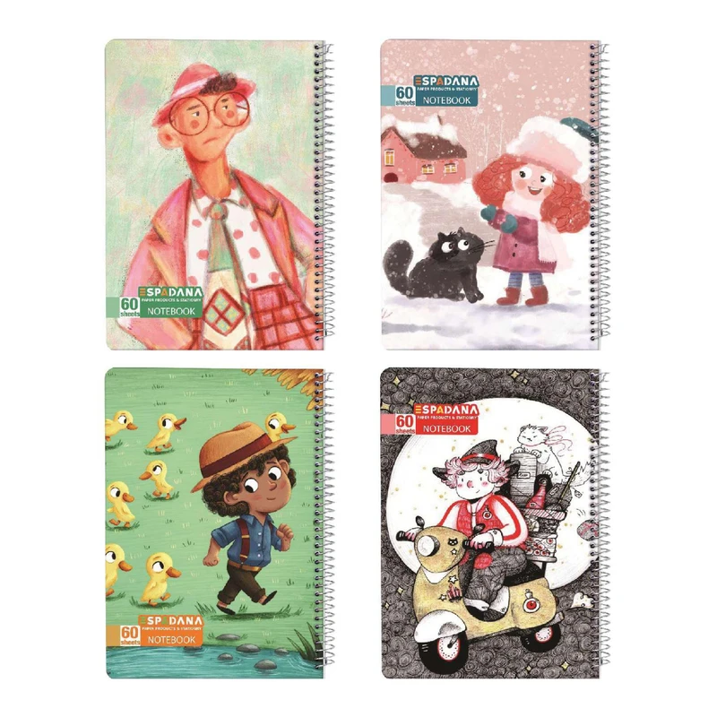 دفتر مشق 60 برگ اسپادانا مدل مجلد کد 6325678 مجموعه 4 عددی 