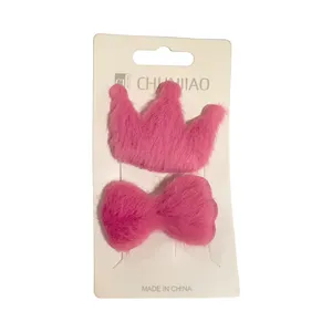 گیره مو دخترانه مدل پشمی طرح تاج مجموعه 2 عددی