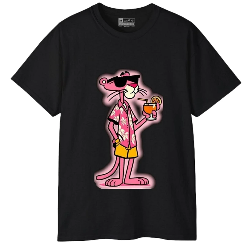 تی‌شرت آستین کوتاه مردانه پاد آفرین مدل پلنگ صورتی کارتونی کد 1989