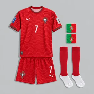 ست 5 تکه لباس ورزشی پسرانه مدل تیم ملی پرتغال طرح رونالدو جام جهانی 2026