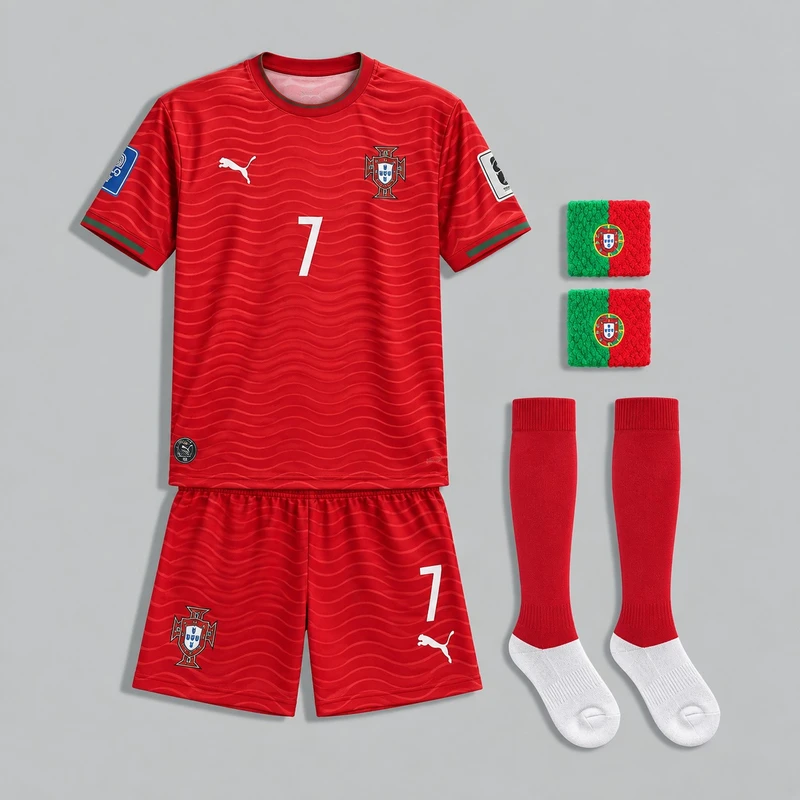 ست 5 تکه لباس ورزشی پسرانه مدل تیم ملی پرتغال طرح رونالدو جام جهانی 2026