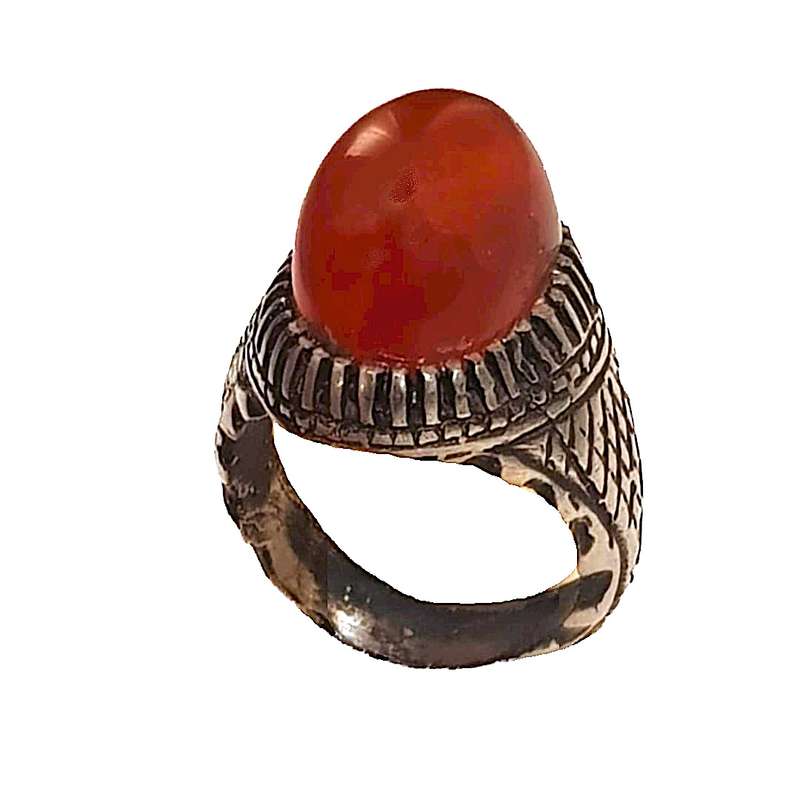 انگشتر نقره مردانه مدل عقیق پرتقالی کله قندی 