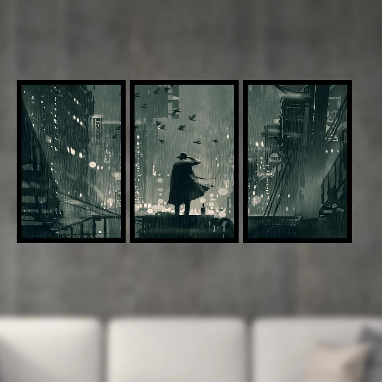 تابلو بکلیت نقاشی شب بارانی مدل B-S4953  مجموعه 3 عددی