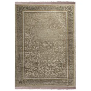 فرش ماشینی 1200شانه زمرد مشهد زمینه بژ حاشیه طوسی طرح پتینه