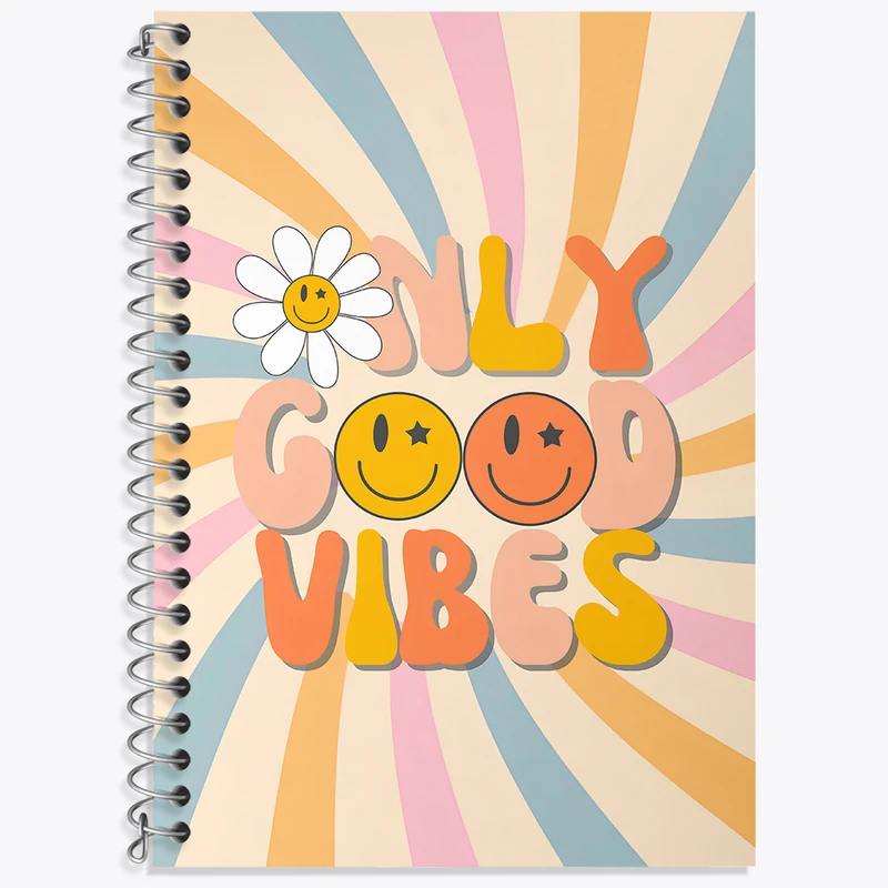 دفتر زبان 50 برگ خندالو مدل سه خط طرح Only Good Vibes کد N3170