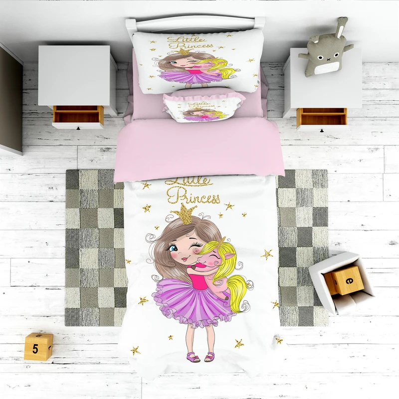 سرویس روتختی مدل دختر و اسب تکشاخ  4809 تکنفره 5 تکه