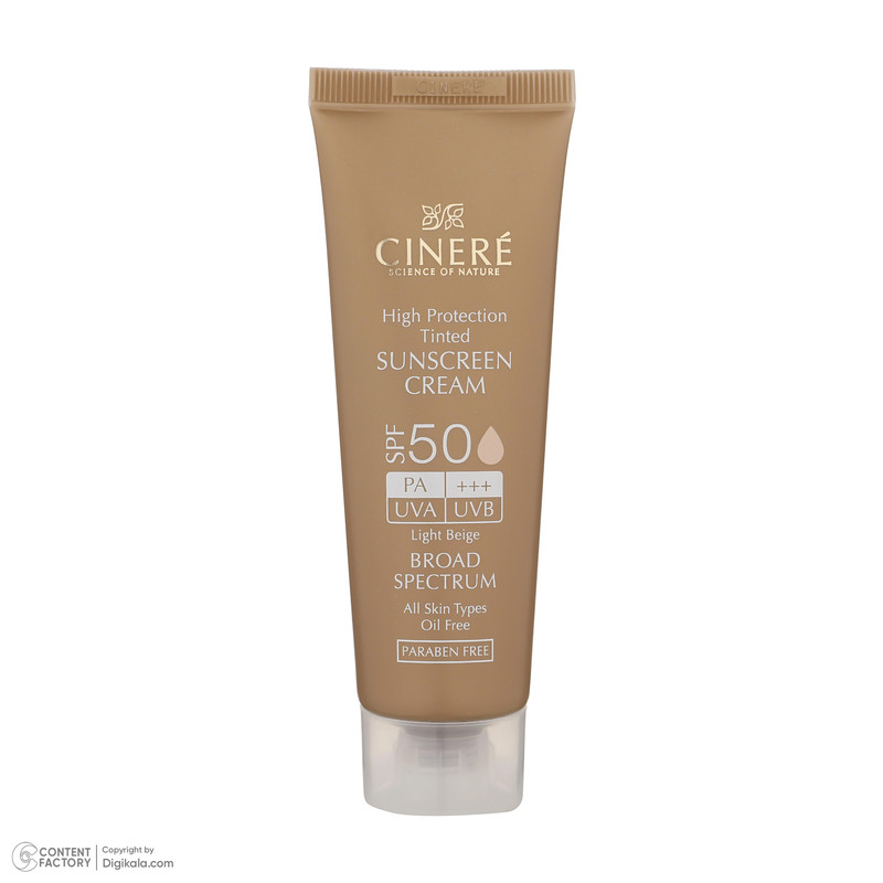 کرم ضد آفتاب رنگی سینره مدل SPF50 محافظ UVA ،UVB و +++PA، مناسب انواع پوست حجم 50 میلی‌لیتر