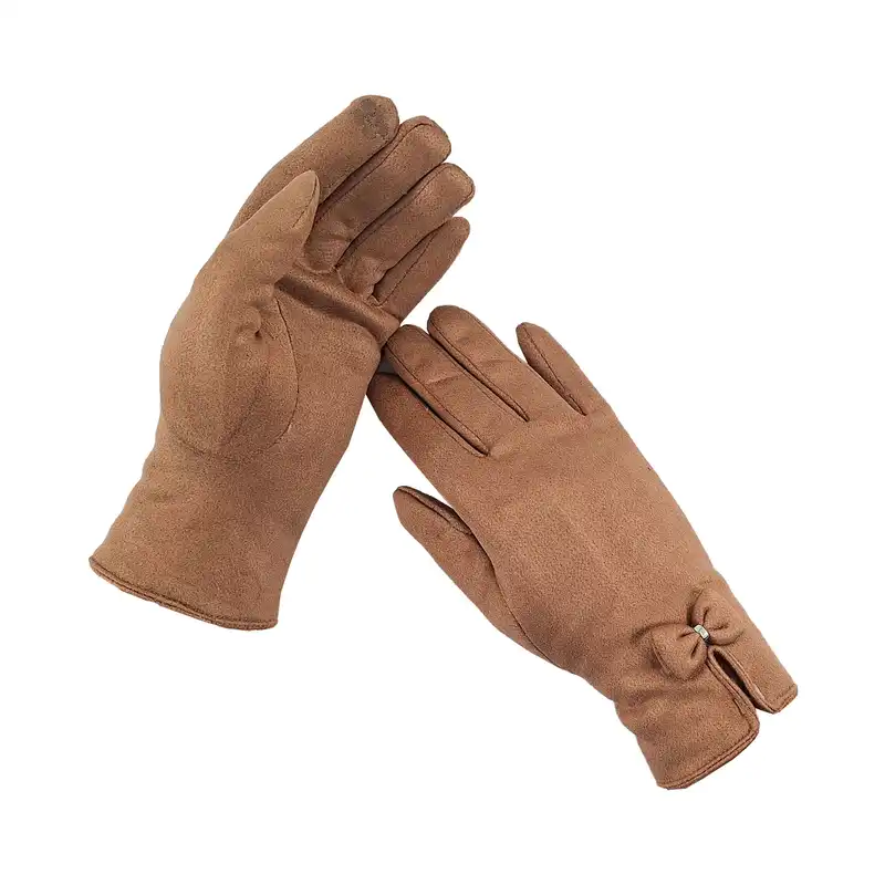 دستکش زنانه مدل جیر پاپیونی رنگ نسکافه ای