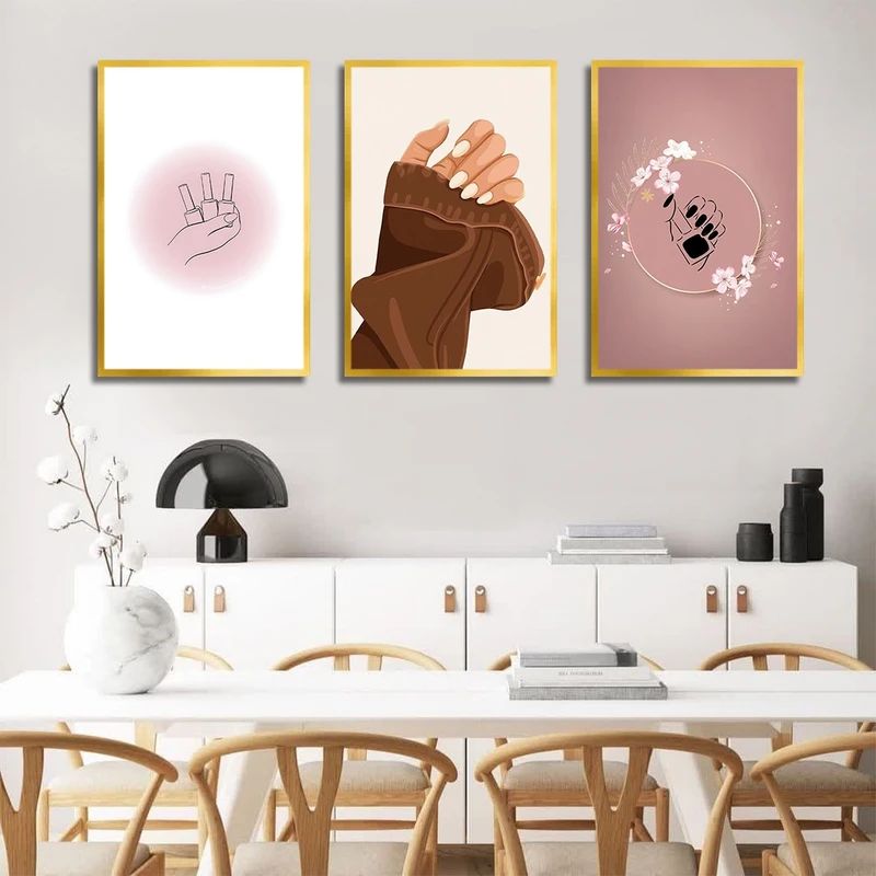 تابلو بکلیت طرح کاشت ناخن و زیبایی مدل T-3106 مجموعه 3 عددی