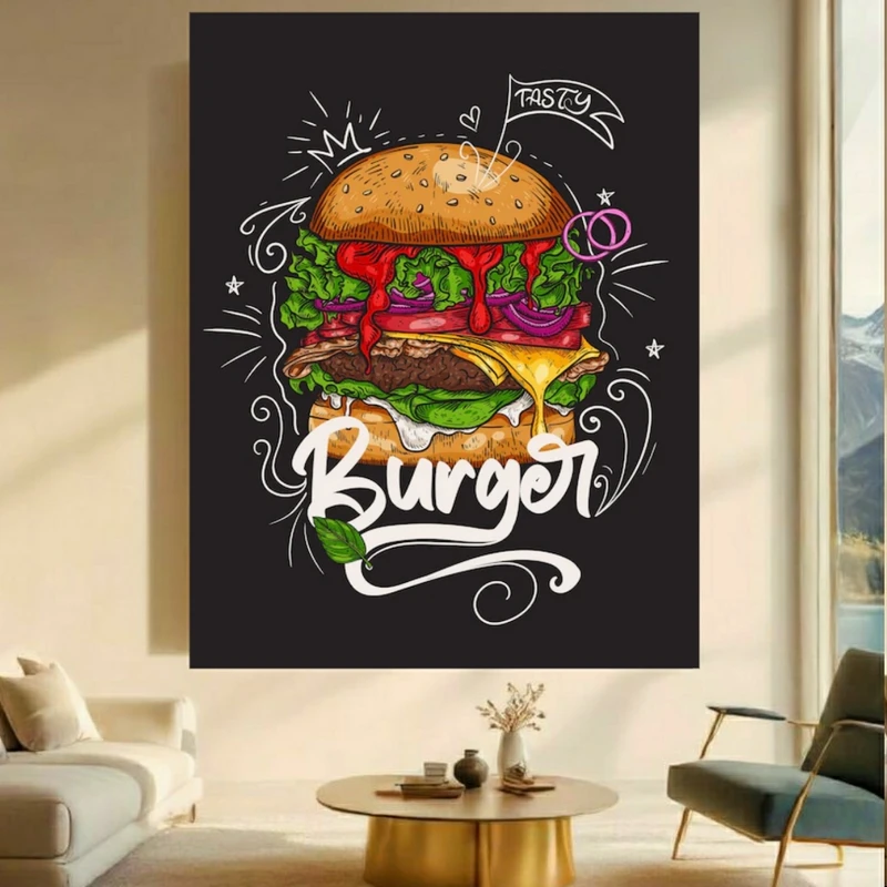 تابلو بوم طرح مخمل همبرگر رستورانی کد BK23355