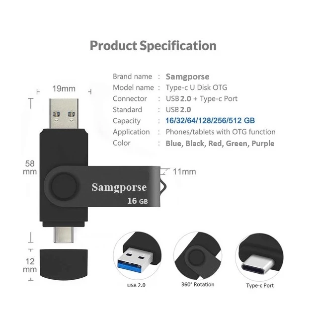 فلش مموري  OTG USB-C سمگپرس مدل Ultra TC2  ظرفيت 16 گيگابايت