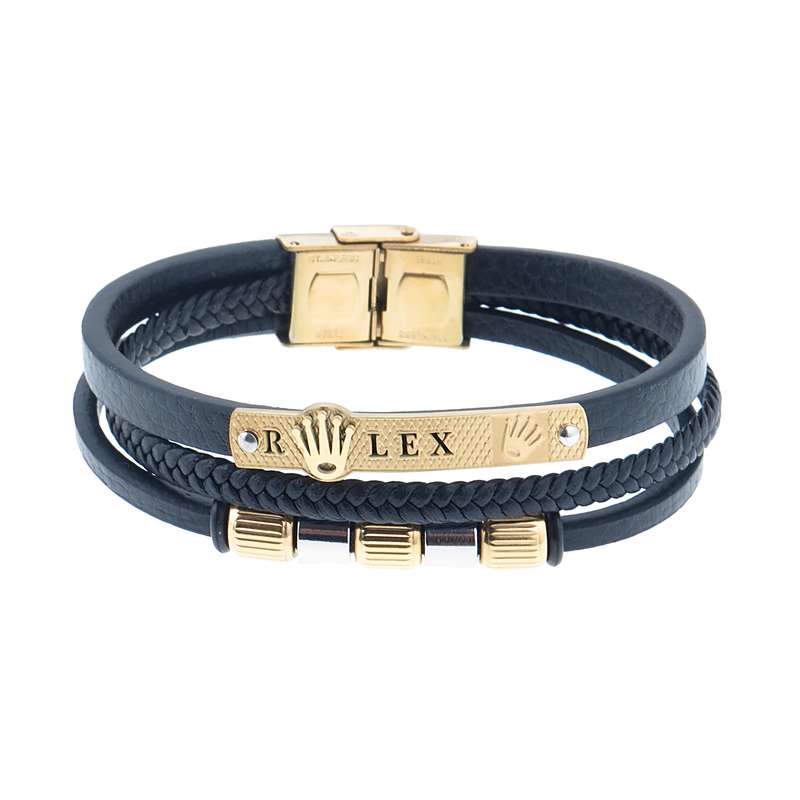 دستبند مردانه مدل چرم اسپرت سه ردیفه کد 878754