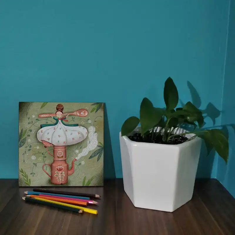 کاشی کارنیلا طرح بانو و کتری و قوری کد wk336