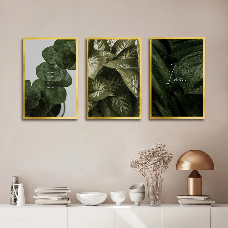 تابلو بکلیت طرح دیفن باخیا و برگ سبز مدل شاین اکلیلی T-2764 مجموعه 3 عددی