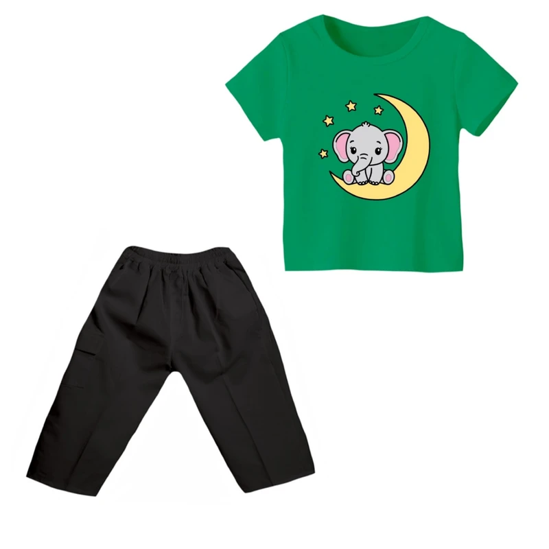 ست تی شرت و شلوارک دخترانه مدل فیل کد ۶ رنگ سبز