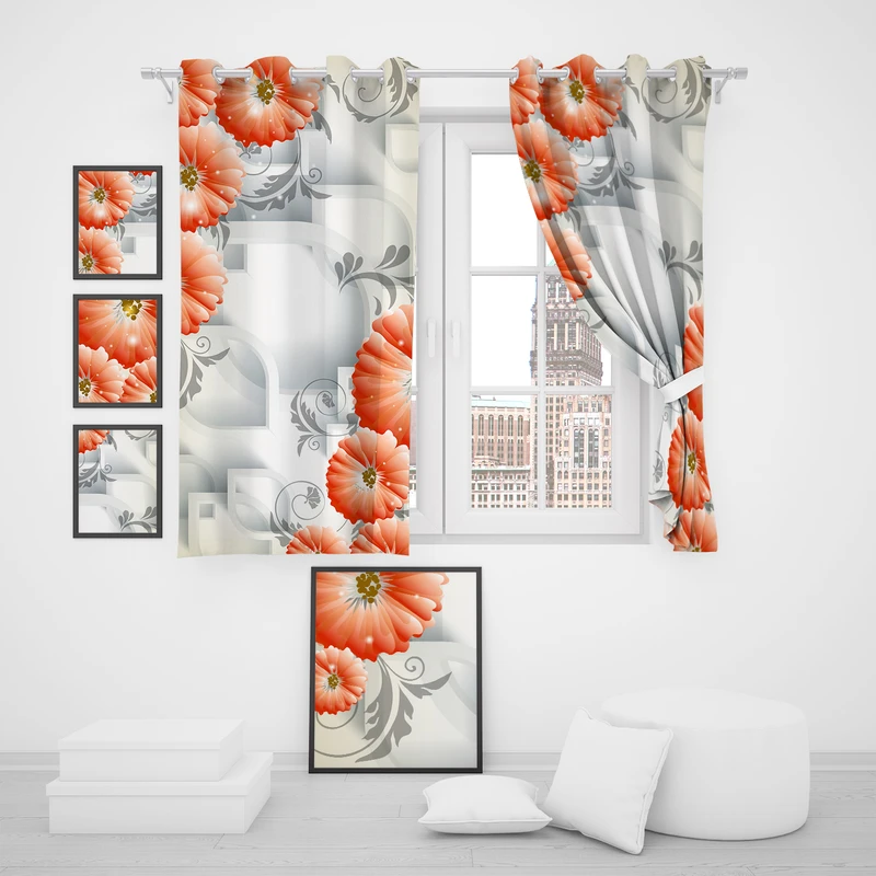 پرده مدل گل P2-128 سایز 140x180 سانتی متر