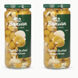 زیتون سبز با مغز سیر بانیان - 460 گرم بسته 2 عددی