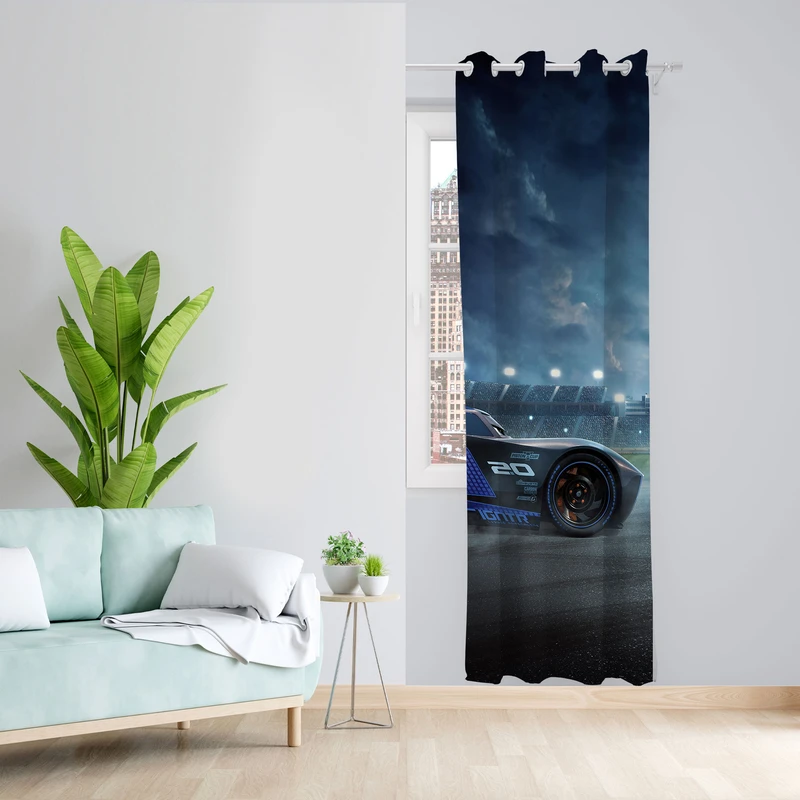  پرده مدل ماشین ها مخمل پانچی کد 947 سایز 140x280 سانتی متر