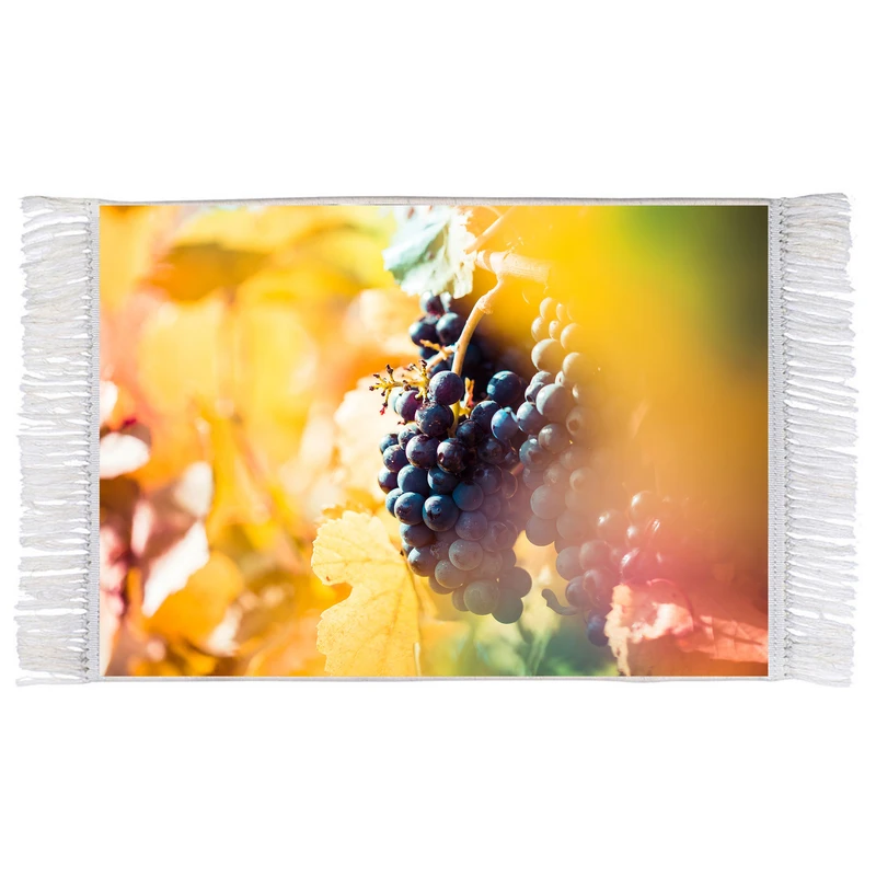 فرش ماشینی دیوارکوب اطلس آبی طرح درخت و خوشه انگور مدل T1867 