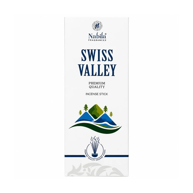 عود دست‌ساز نابیلا مدل دره بارانی Swiss valley  رایحه طبیعت سبز بسته 30 عددی