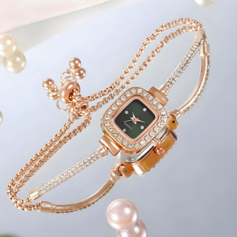 ساعت مچی عقربه ای زنانه مدل نگینی بند کرواتی03