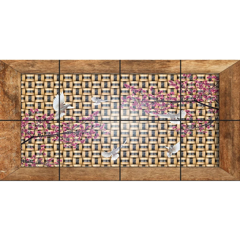تایل سقفی آسمان مجازی طرح کبوتر و شکوفه کد 224 سایز 60x60 سانتی متر مجموعه 8 عددی