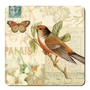  زیر لیوانی طرح پرنده و گل و پروانه کد nzl505