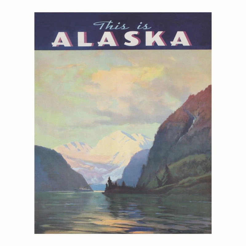 پوستر مدل سفر قدیمی چاپ آلاسکا در امتداد