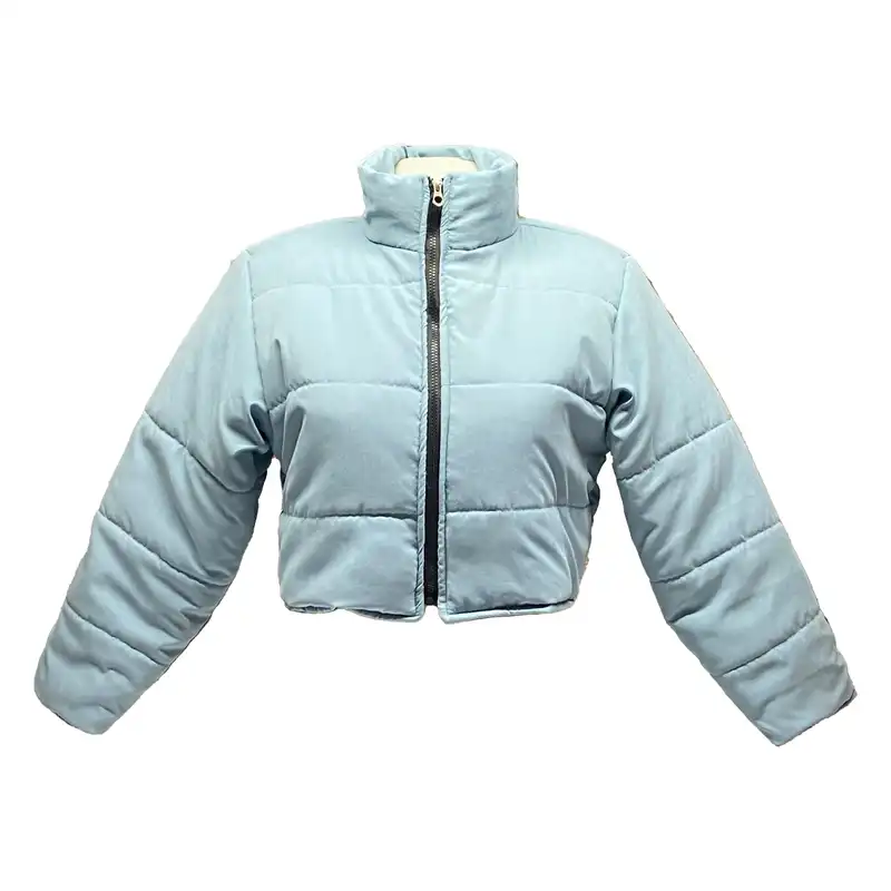 کاپشن زنانه مدل کراپ رنگ آبی کمرنگ