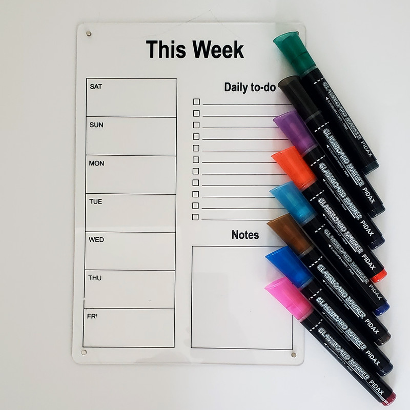 تخته وایت برد مدل پلنر هفتگی سایز 30x20 سانتی متر به همراه ماژیک