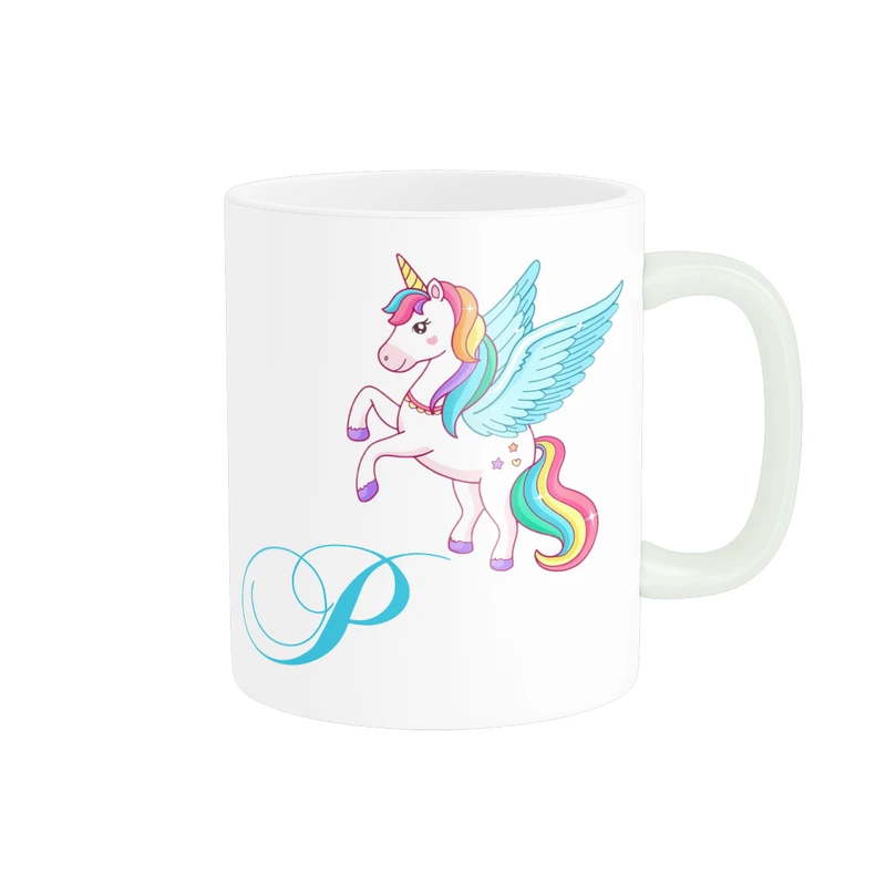 ماگ پادآفرین مدل تک شاخ یونیکورن حرف اول اسم دخترانه P کد p8440