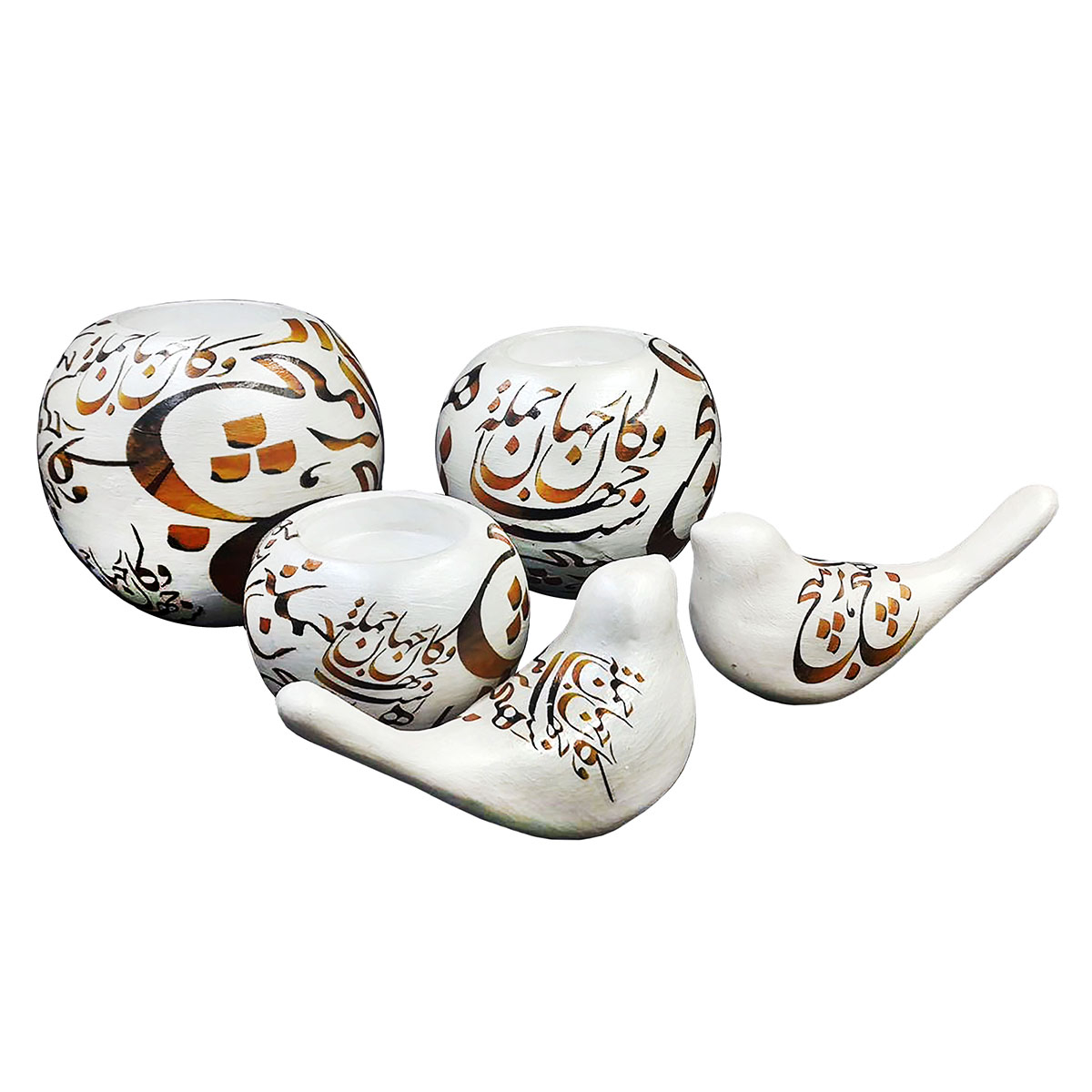 ست پنج تکه جاشمعی و مجسمه سفالی طرح هیچ کد Hich-001