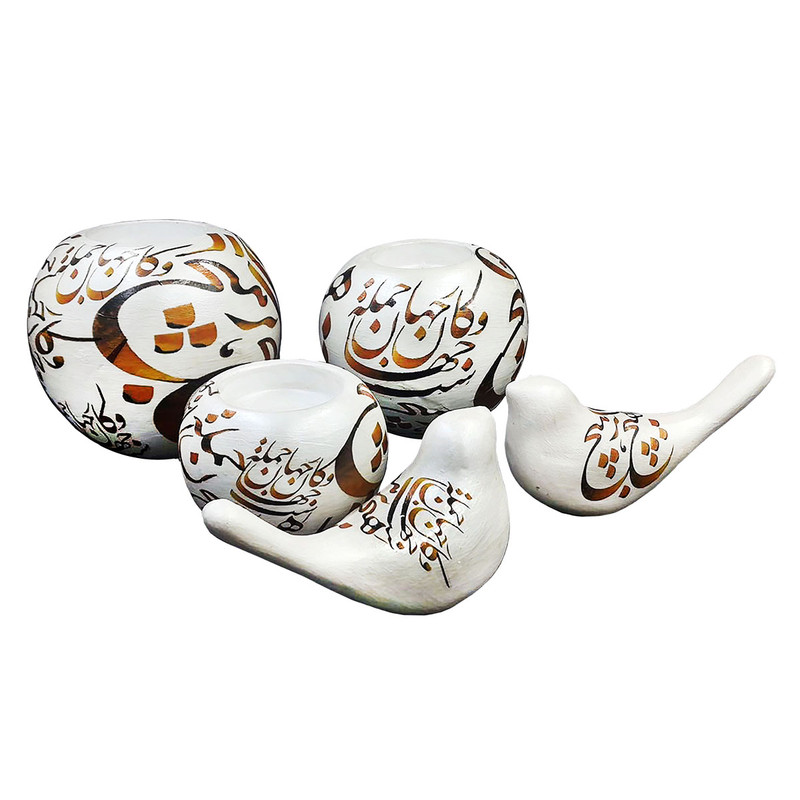 ست پنج تکه جاشمعی و مجسمه سفالی طرح هیچ کد Hich-001