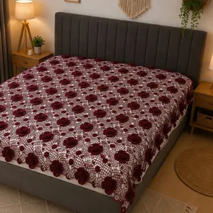 روتختی دو نفره مدل قلاب بافی گل رز سایز 220x190 سانتی‌متر