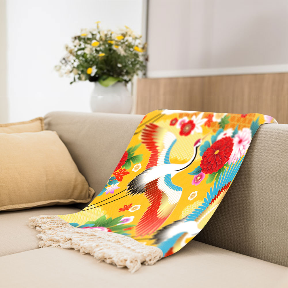 شال مبل طرح درنای رویایی کد F2SH1008 سایز100x180 سانتی متر