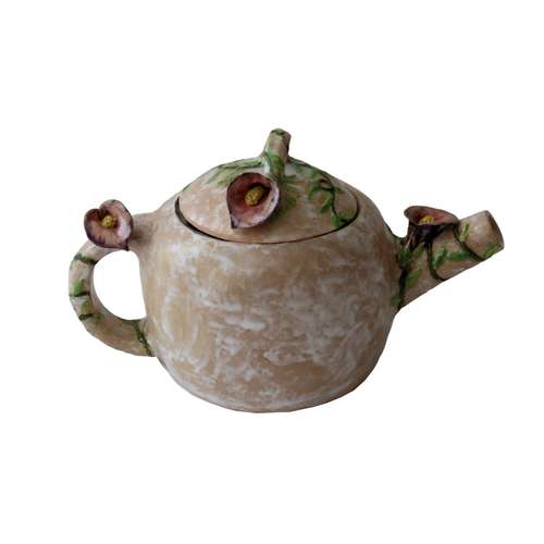 قوری سرامیکی طرح گل شیپوری مدل دستساز کد 1101