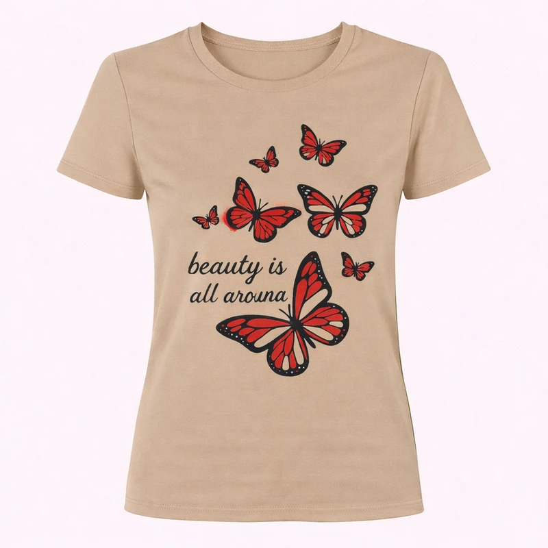 تی‌شرت آستین کوتاه زنانه مدل پروانه