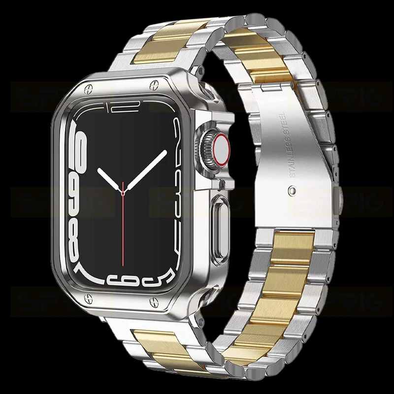 بند اسپریگ مدل 3Bead GLD-BK مناسب برای اپل واچ سری 7/8/9 سایز 45 میلی متری به همراه کاور