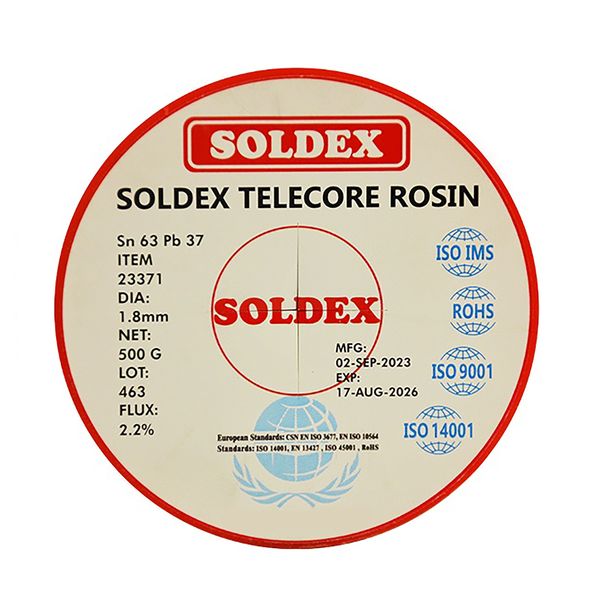 سیم لحیم سولدکس مدل SLDEX Sn63 Pb37 وزن 500 گرم ضخامت 1.8 میلی متر 